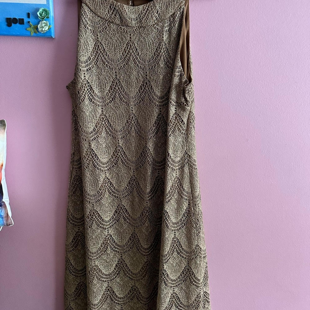S.L. Fashions Tan Lace Dress
